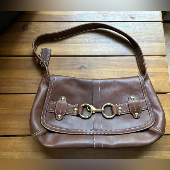 Coach Handbags - Brown Burnished Leather Coach Bag with Brass Hardware